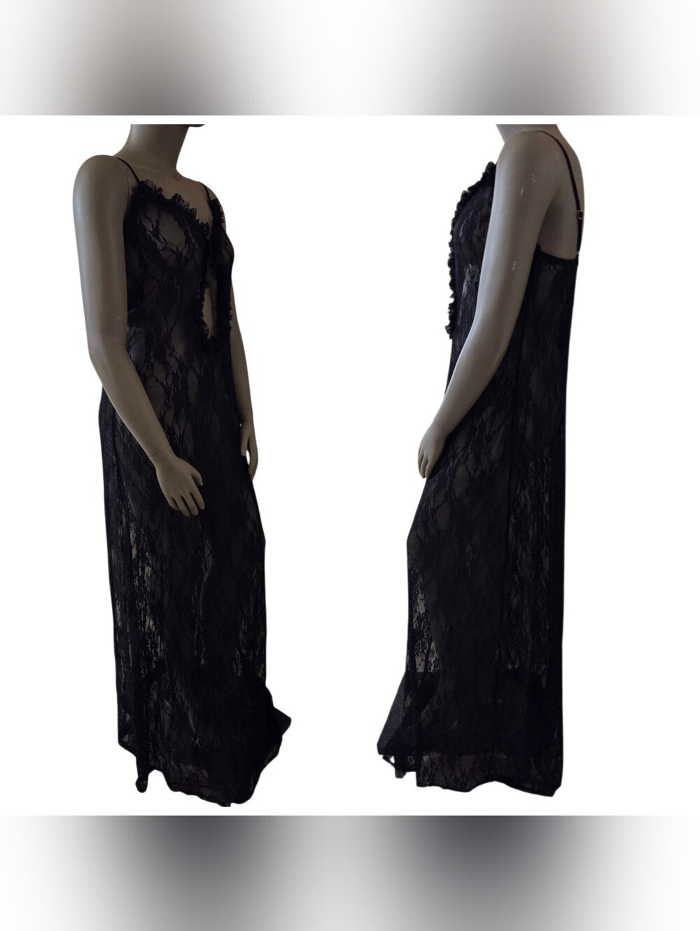 F NOVA V-Neck Ruffled Cut-Out Lace Swimwear Cover-Up Maxi Dress 2XL Black NWT - Picture 6 of 12